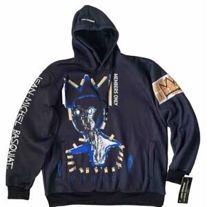 Jean Michel Basquiat Members Only Hoodie Mens Size Small Black Blue Painting